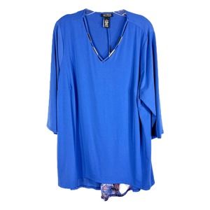 Catherines Plus Size 1X Top 18W 20W Blue V‎ Neck Embellished Split Back 1599